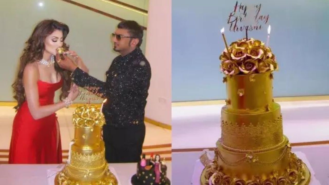 Urvashi Rautela Gold Cake Cutting with Honey Singh